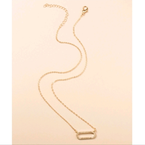 Anthropologie Delicate Diamond Open Oval Rectangle Pendant Gold Necklace - Picture 2 of 4